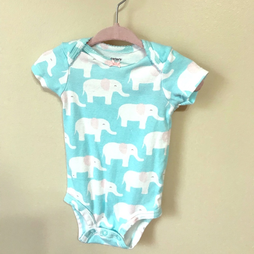 Aqua elephant print onesies. Size 6 months.